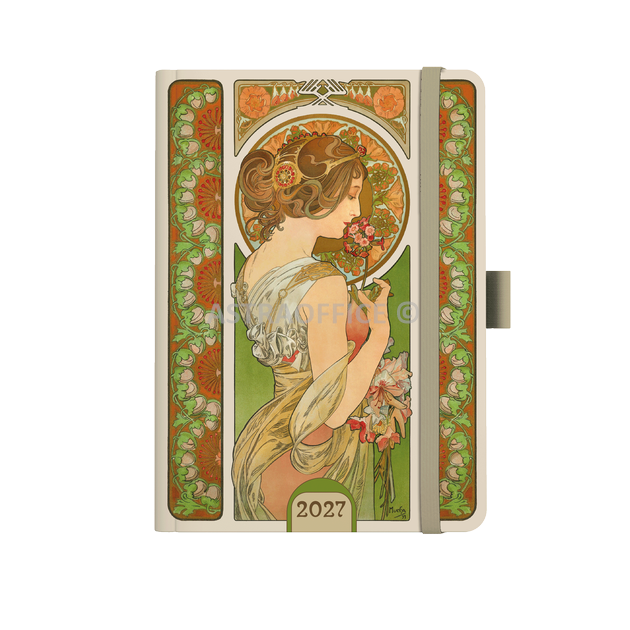 Denní diář A5 Alfons Mucha 2027 Zelený