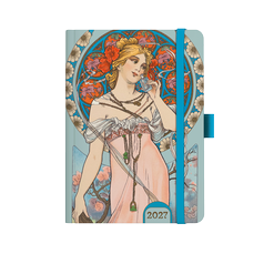 Týdenní diář A5 Alfons Mucha 2027 Modrý