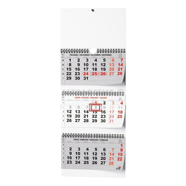 Nástěnný kalendář - Tříměsíční - skládaný (s mezinárodními svátky)
