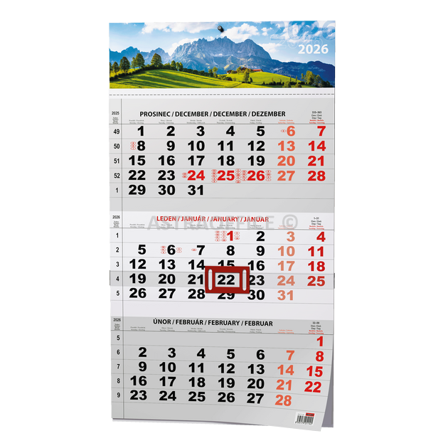 Nástěnný kalendář - Tříměsíční - A3 (s mezinárodními svátky) - černý -