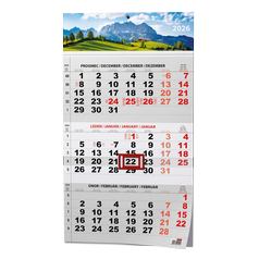 Nástěnný kalendář - Tříměsíční - A3 (s mezinárodními svátky) - černý -