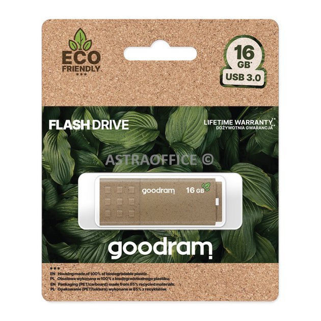 Goodram USB flash disk, USB 3.0, 16GB, UME3 ECO FRIENDLY, hnědý, UME3-0160EFR11, USB A, s krytkou