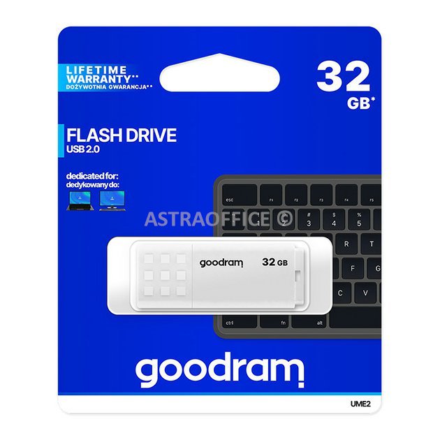 Goodram USB flash disk, USB 2.0, 32GB, UME2, bílý, UME2-0320W0R11, USB A, s krytkou