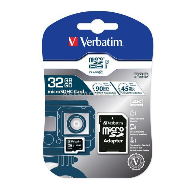 Verbatim paměťová karta Micro Secure Digital Card Pro U3, 32GB, micro SDHC, 47041, UHS-I U3 (Class 10), V30, s adaptérem
