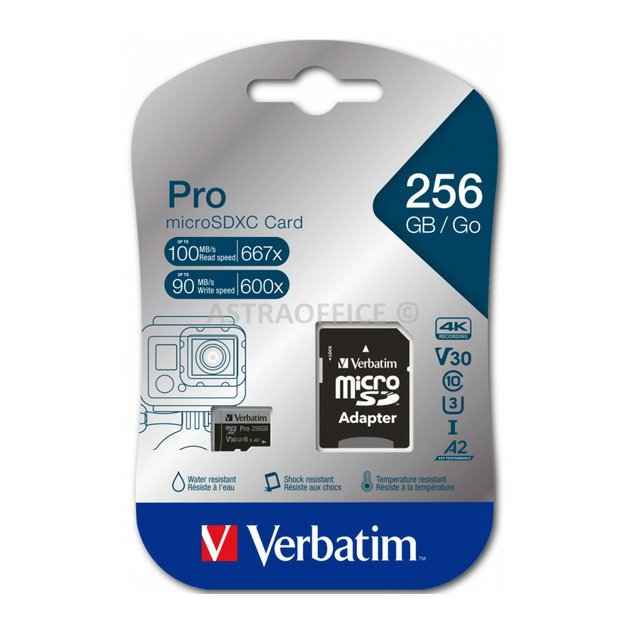 Verbatim paměťová karta MicroSD, 256GB, micro SDXC, 47045, UHS 3 (U3), s adaptérem