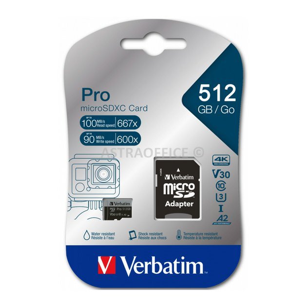 Verbatim paměťová karta MicroSD, 512GB, micro SDXC, 47046, UHS 3 (U3), s adaptérem
