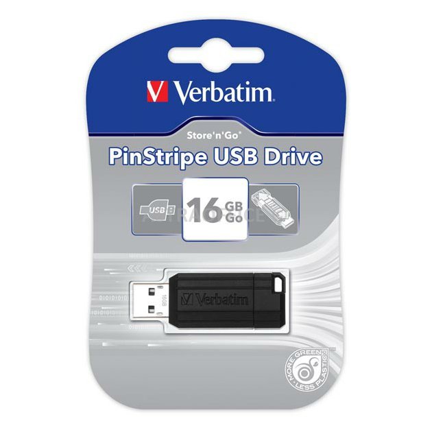 Verbatim USB flash disk, USB 2.0, 16GB, PinStripe, Store N Go, černý, 49063, USB A, s výsuvným konektorem