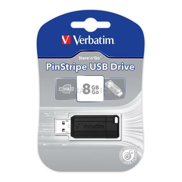 Verbatim USB flash disk, USB 2.0, 8GB, PinStripe, Store N Go, černý, 49062, USB A, s výsuvným konektorem