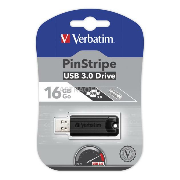 Verbatim USB flash disk, USB 3.0, 16GB, PinStripe, Store N Go, černý, 49316, USB A, s výsuvným konektorem