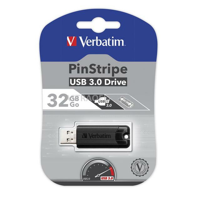 Verbatim USB flash disk, USB 3.0, 32GB, PinStripe, Store N Go, černý, 49317, USB A, s výsuvným konektorem