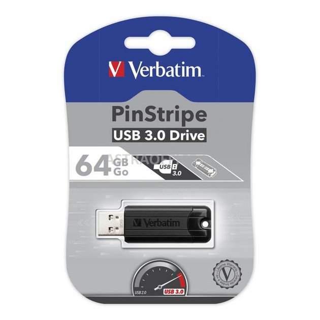 Verbatim USB flash disk, USB 3.0, 64GB, PinStripe, Store N Go, černý, 49318, USB A, s vysuvnym konektorem