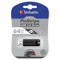 Verbatim USB flash disk, USB 3.0, 64GB, PinStripe, Store N Go, černý, 49318, USB A, s vysuvnym konektorem