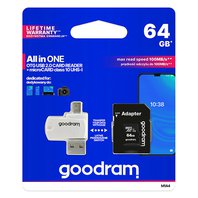 Goodram paměťová karta Micro Secure Digital Card All-In-ON, 64GB, multipack, M1A4-0640R12, UHS-I U1 (Class 10), multipack se čtečk