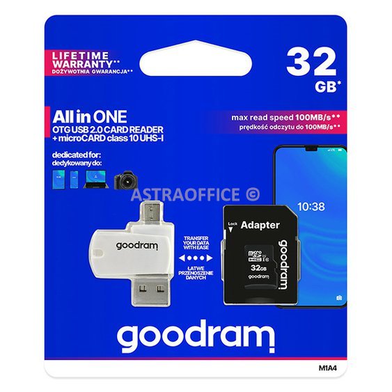 Goodram paměťová karta Micro Secure Digital Card All-In-ON, 32GB, multipack, M1A4-0320R12, UHS-I U1 (Class 10), multipack se čtečk