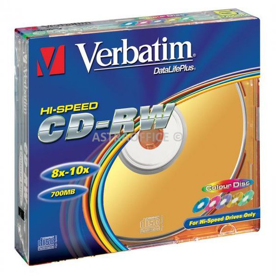 Verbatim CD-RW, 43167, SERL High-Speed Colour, 5-pack, 700MB, 12x, 80min., 12cm, bez možnosti potisku, slim box, pro archivaci dat