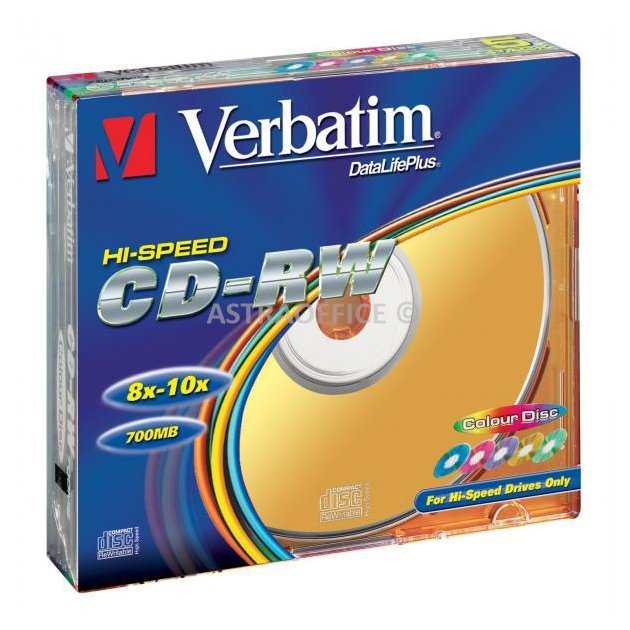 Verbatim CD-RW, 43167, SERL High-Speed Colour, 5-pack, 700MB, 12x, 80min., 12cm, bez možnosti potisku, slim box, pro archivaci dat