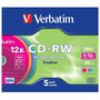 Verbatim CD-RW, 43167, SERL High-Speed Colour, 5-pack, 700MB, 12x, 80min., 12cm, bez možnosti potisku, slim box, pro archivaci dat