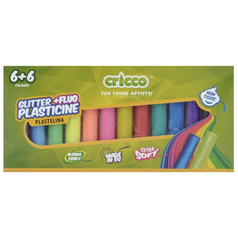 Modelovací hmota Cricco - 12 barev, 180 g (6 neonových a 6 třpytivých barev)