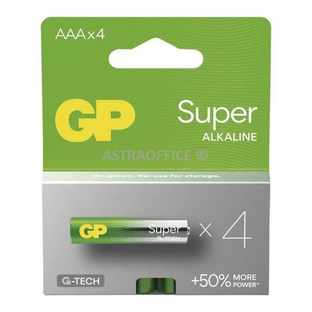 Baterie jednorázová alkalická, tužková, AAA, 1.5V, GP, blistr, 4-pack, SUPER