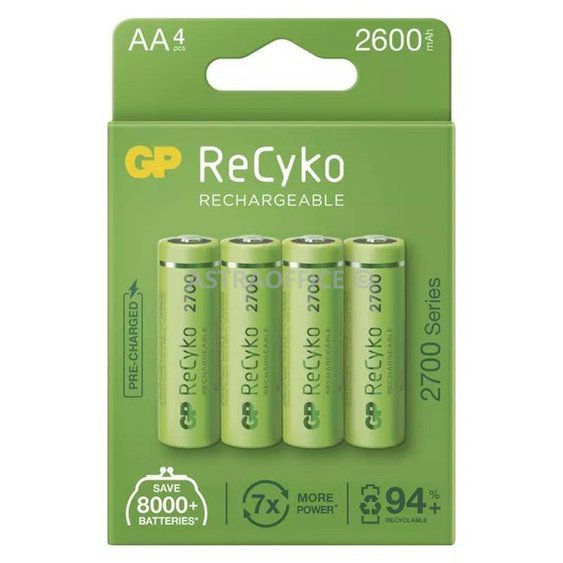 Nabíjecí baterie, AA (HR6), 1.2V, 2600 mAh, GP, papírová krabička, 4-pack, ReCyko