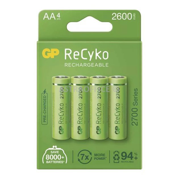 Nabíjecí baterie, AA (HR6), 1.2V, 2600 mAh, GP, papírová krabička, 4-pack, ReCyko