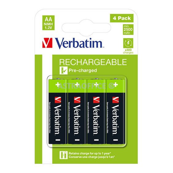 Nabíjecí baterie, AA (HR6), 1.2V, 2500 mAh, Verbatim, blistr, 4-pack