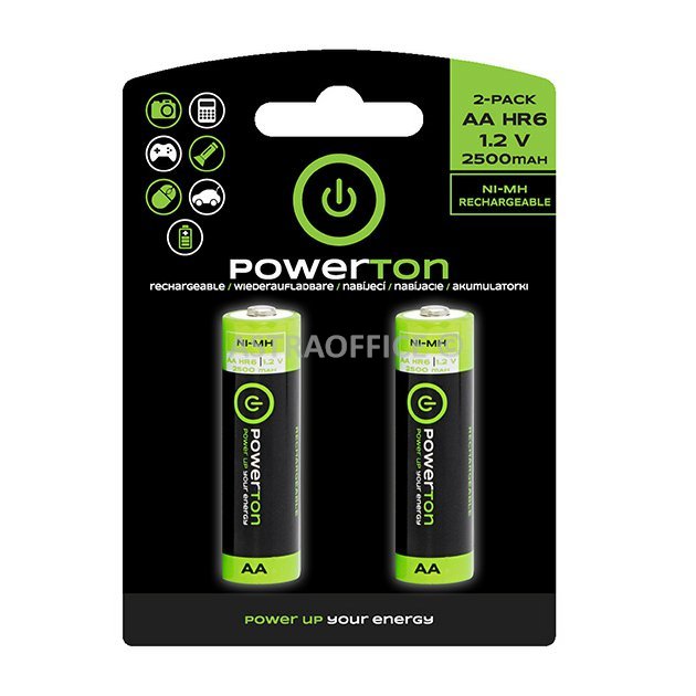 Nabíjecí baterie, AA (HR6), 1.2V, 2500mAh, Powerton, blistr, 2-pack