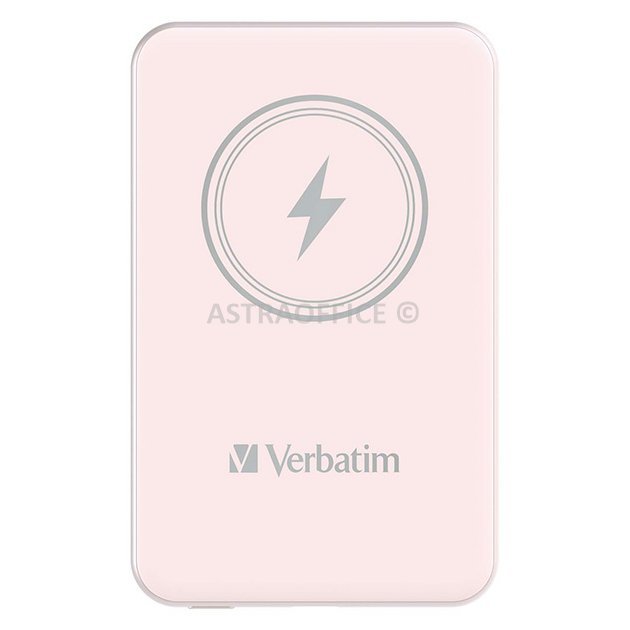 Verbatim, power banka s bezdrátovým nabíjením, 5V, nabíjení telefonu, 32243, 5 000mAh, magnetické připevnění, růžová