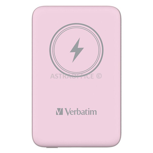 Verbatim, power banka s bezdrátovým nabíjením, 5V, nabíjení telefonu, 32248, 10 000mAh, magnetické připevnění, růžová