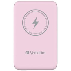 Verbatim, power banka s bezdrátovým nabíjením, 5V, nabíjení telefonu, 32248, 10 000mAh, magnetické připevnění, růžová