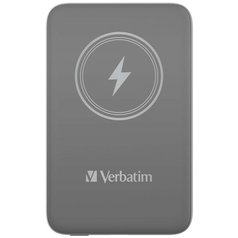 Verbatim, power banka s bezdrátovým nabíjením, 5V, nabíjení telefonu, 32249, 10 000mAh, magnetické připevnění, šedá